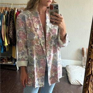 SEASON TICKET: vintage brand, 100% linen, one of a kind XL floral summer blazer